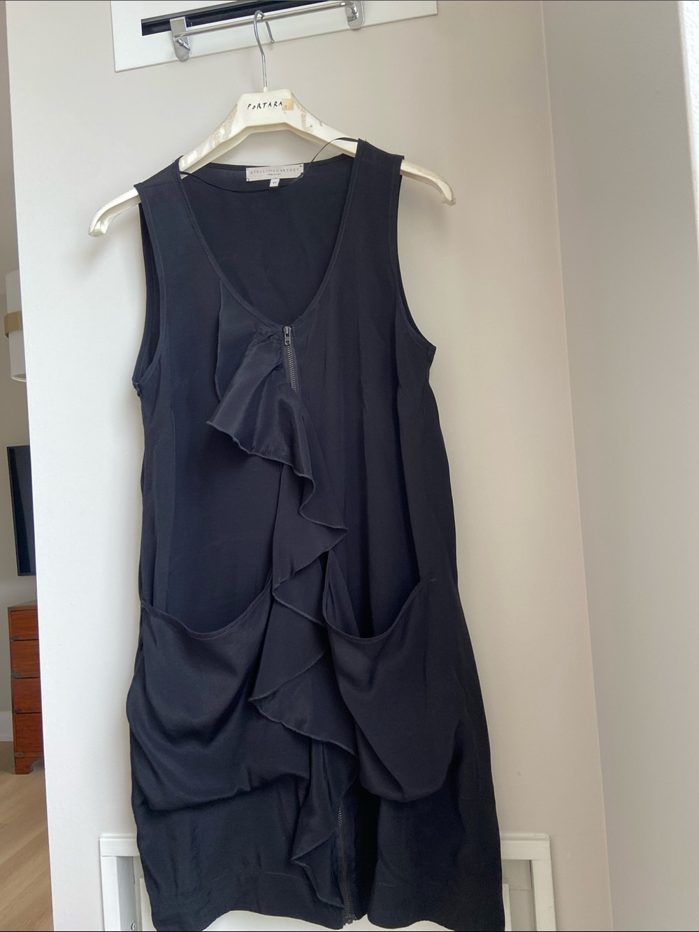 Black Sleeveless Ruffled Front Dress